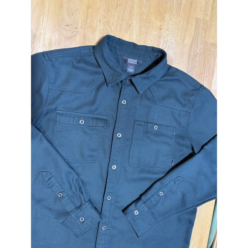 Outdoor Research Feedback Flannel Mens L Green Herringbone Western Shirt